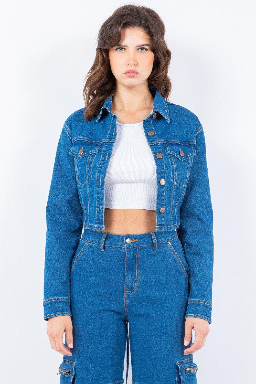 American Bazi Laced Back Cropped Denim Jacket - Admiresty