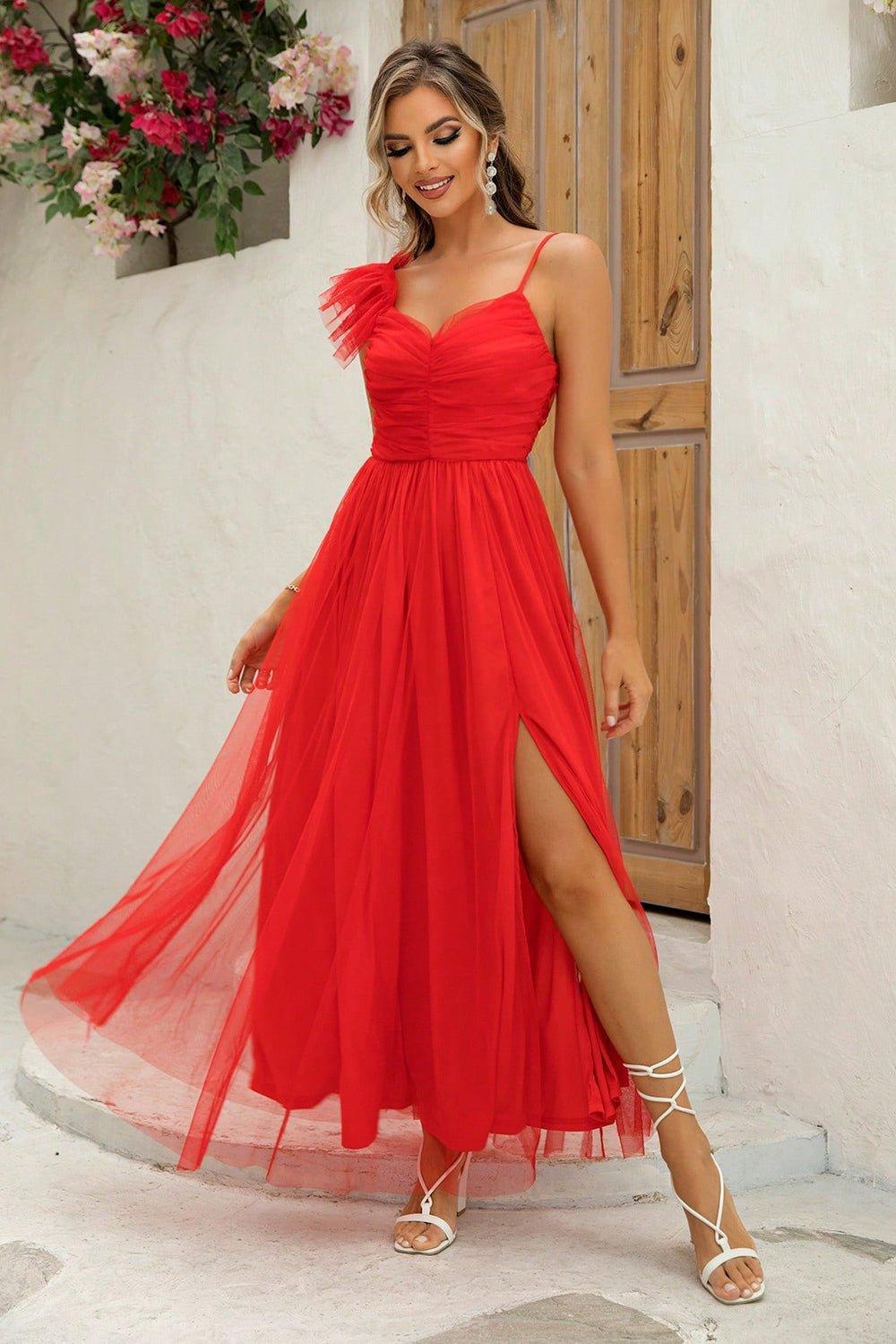 Asymmetrical Ruched Slit Dress - Admiresty