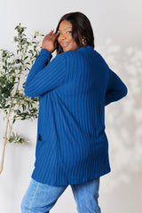 Basic Bae Full Size Ribbed Open Front Cardigan with Pockets - Admiresty