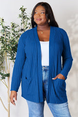 Basic Bae Full Size Ribbed Open Front Cardigan with Pockets - Admiresty