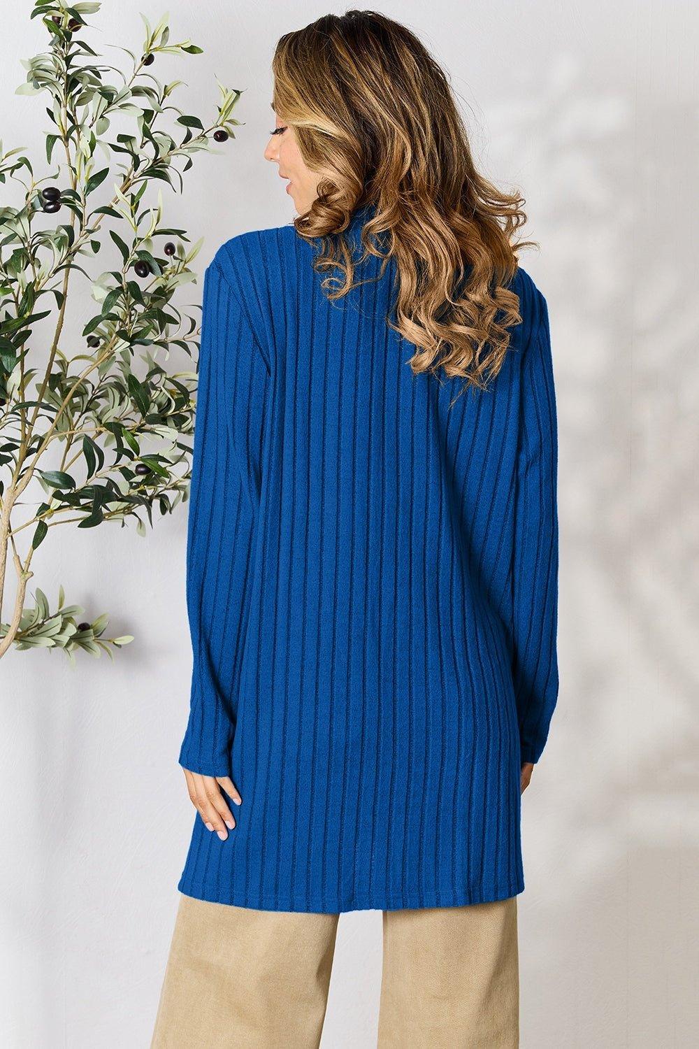 Basic Bae Full Size Ribbed Open Front Cardigan with Pockets - Admiresty
