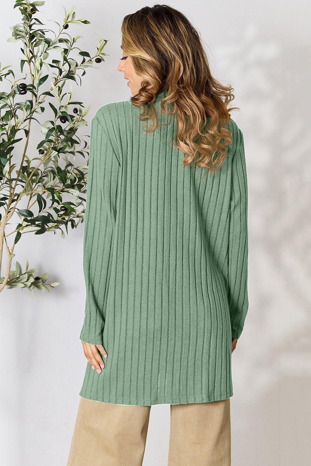 Basic Bae Full Size Ribbed Open Front Cardigan with Pockets - Admiresty