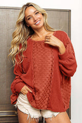 BiBi Checkered Spliced Long Sleeve Top - Admiresty