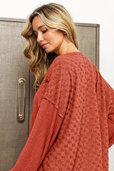 BiBi Checkered Spliced Long Sleeve Top - Admiresty