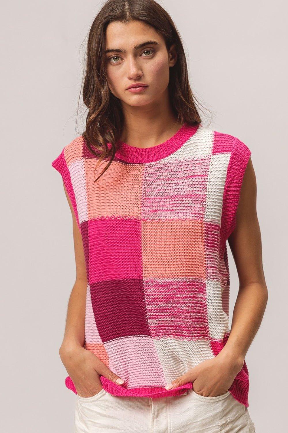 BiBi Color Block Round Neck Sweater Vest - Admiresty