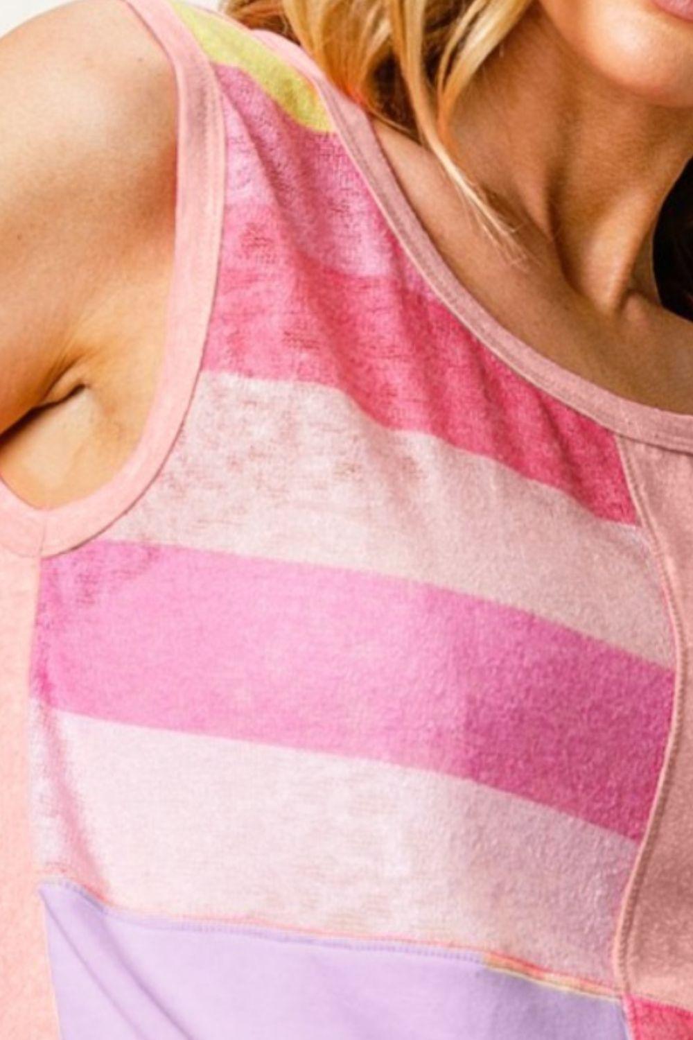 BiBi Color Block & Striped Round Neck Tank - Admiresty
