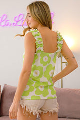 BiBi Floral Waffle Ruffled Tank - Admiresty