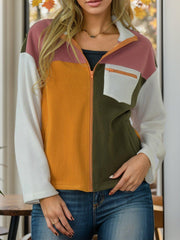 Color Block Zip - Up Long Sleeve Jacket - Admiresty