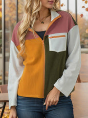 Color Block Zip - Up Long Sleeve Jacket - Admiresty