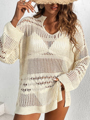 Cutout Notched Long Sleeve Cover - Up - Admiresty