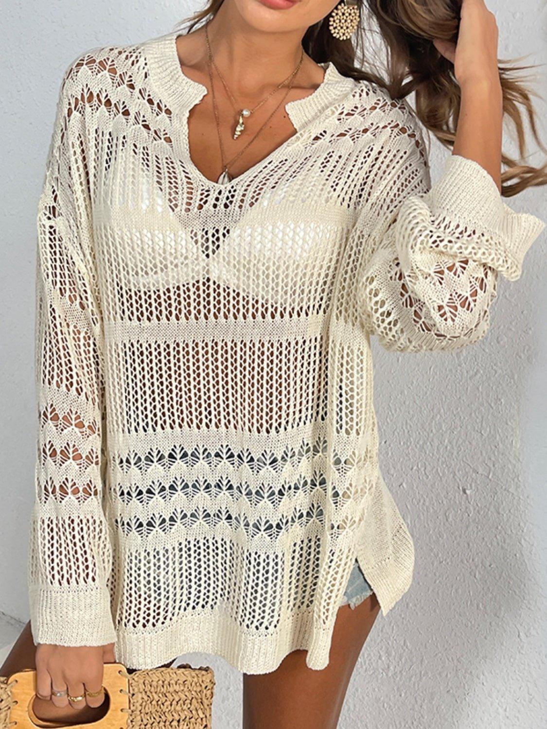 Cutout Notched Long Sleeve Cover - Up - Admiresty