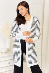 Double Take Striped Open Front Longline Cardigan - Admiresty